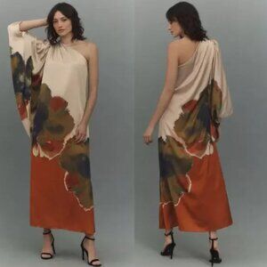 NWT Hutch One-Shoulder Column Satin Maxi Dress from Anthropologie Size Large